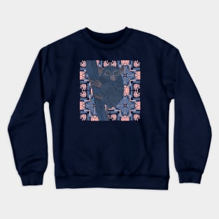 Cute Tarsier on a Modern Pink and Blue Pattern Background Crewneck Sweatshirt